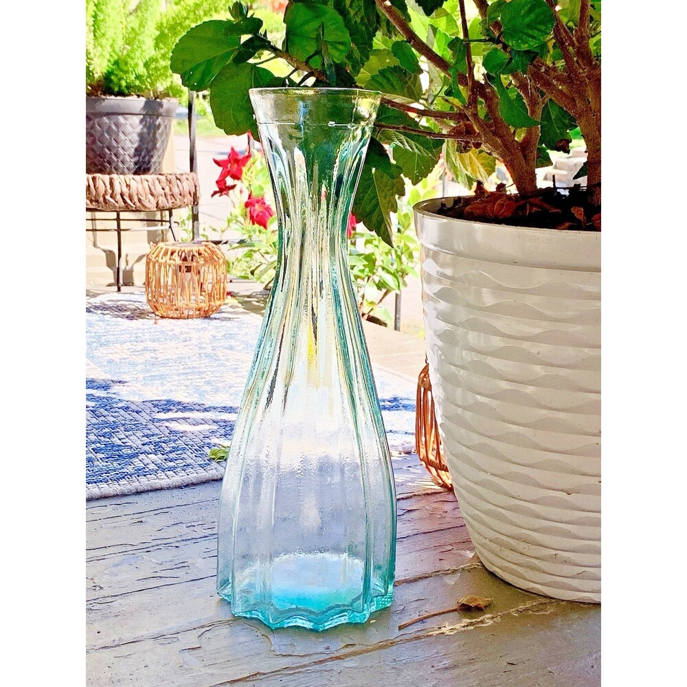 Vintage Vidrios San Miguel Spain 15.5" Recycled Glass Vase Aqua Urn Boho